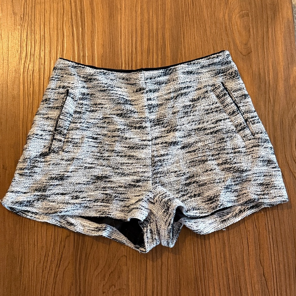 Lush Black and White High-Waist Knit Shorts